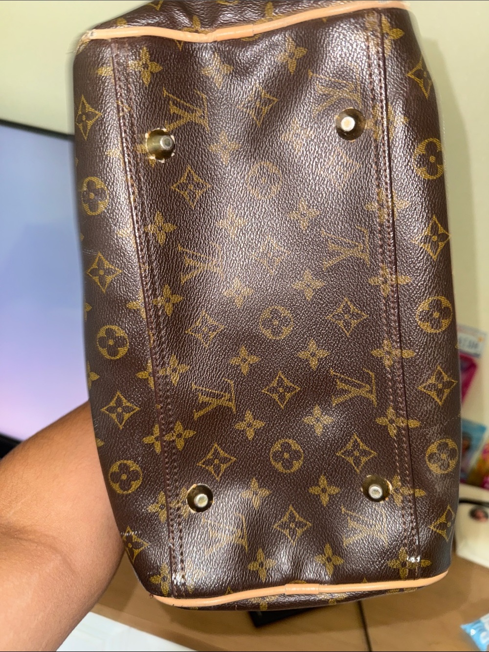Louis Vuitton Brown Monogram Satchel with Natural Leather Handles - Picture 3 of 4